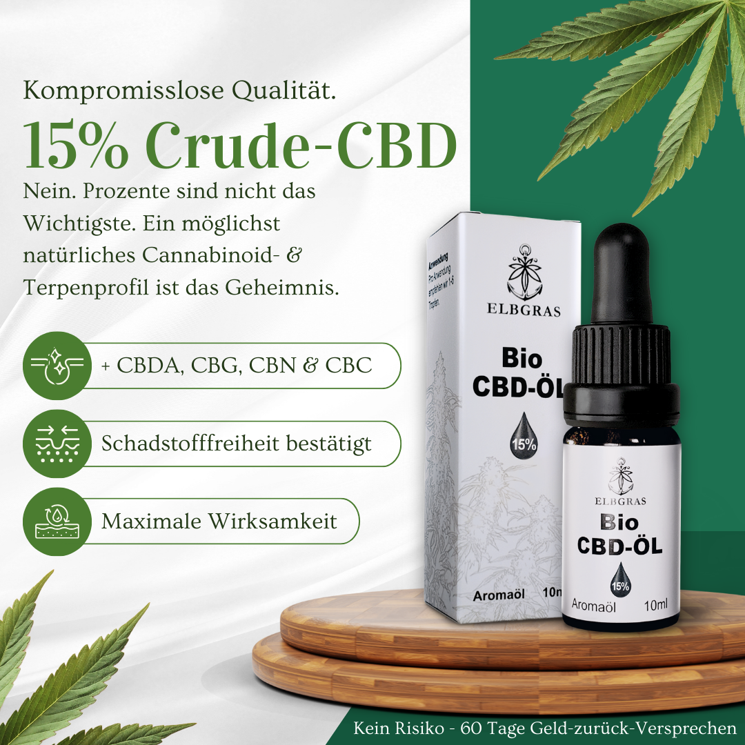 Elbgras Bio CBD-Öl 15% Crude-Vollspektrum